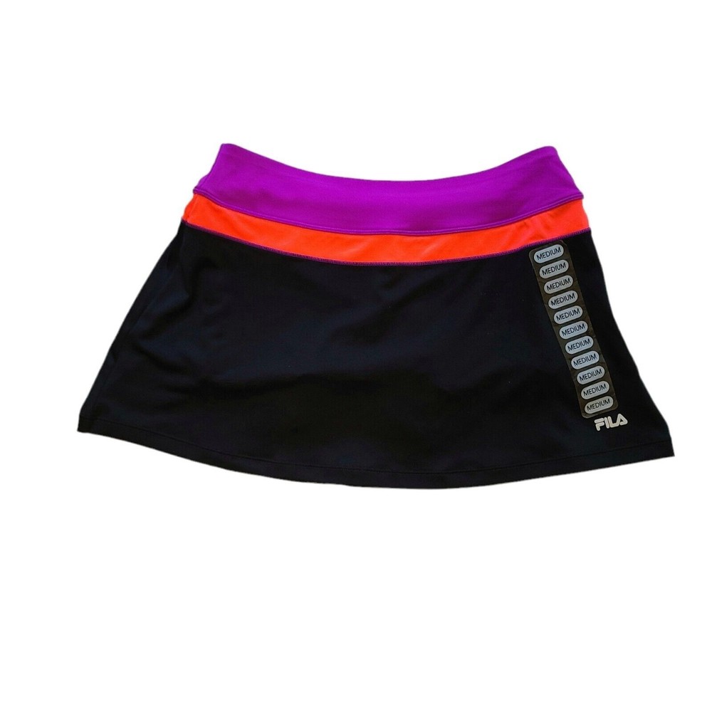 Fila Tennis Skort Womens M Black Purple Active Stretch Pocket Wicking Athletic